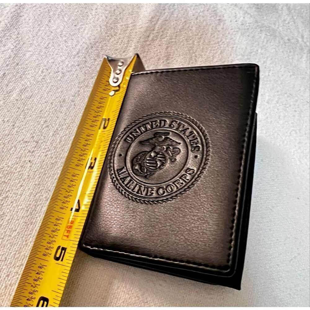 US Marine Corps Logo Genuine RFID Protection Leather TRIFOLD Wallet in Black - Picture 4 of 4